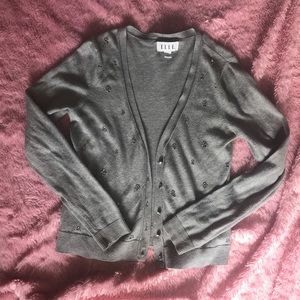 Elle Gray Jeweled Cardigan